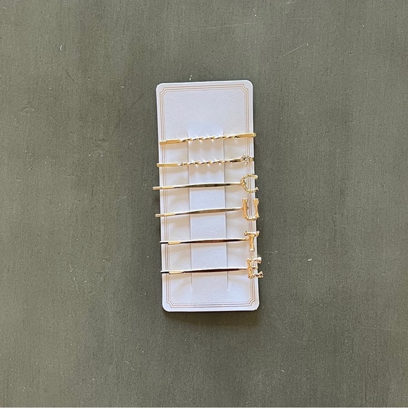 High Heels on the High Road Accessories - Gold CUTE Individual Bamboo Texture Letters Rhinestone Six 6 Piece Bobby Pin Set